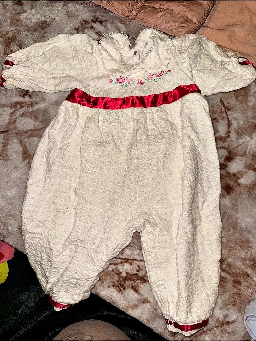 Dior Baby Embroidered Footie White Pink Size 12M